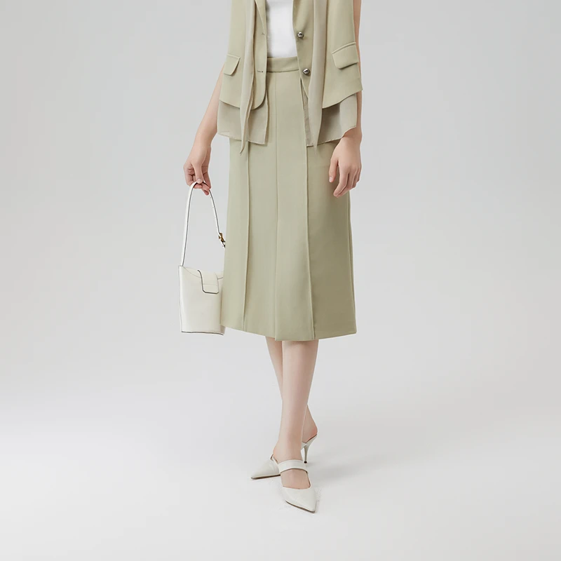 ANMANI恩曼琳24夏季新款都市通勤高腰开叉包臀直筒半身裙EANEBH21