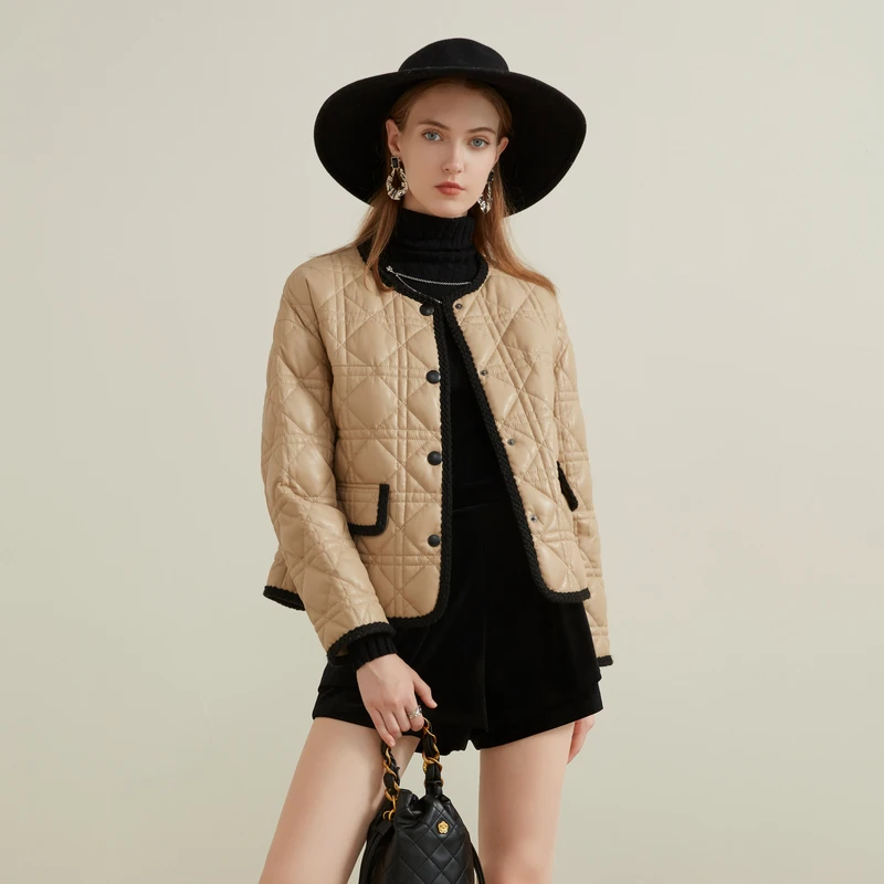 【陈嘉尔专属】【防寒】恩曼琳秋冬新款小香风轻薄短款皮羽绒服EANDDW