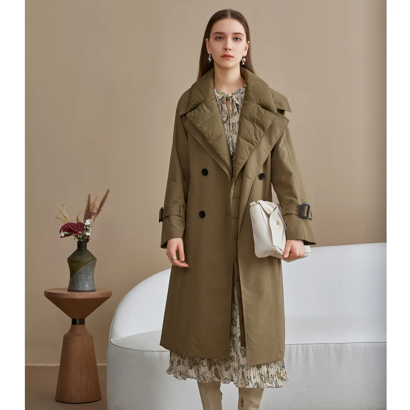 【诗语专属】恩曼琳秋冬新款气质中长款腰带收腰风衣式羽绒服EANDDA