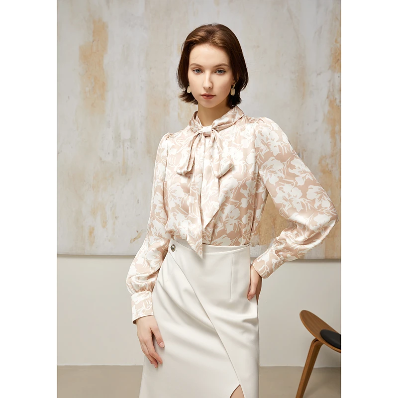 【粉丝专享】恩曼琳春季高级感雅致印花飘带长袖衬衫EANEAH45