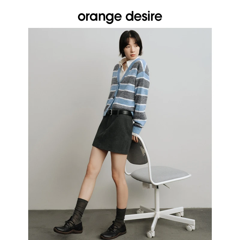 orangedesire彩色条纹针织毛衣套装  OD2DWKZM013+OD2DWKGM012