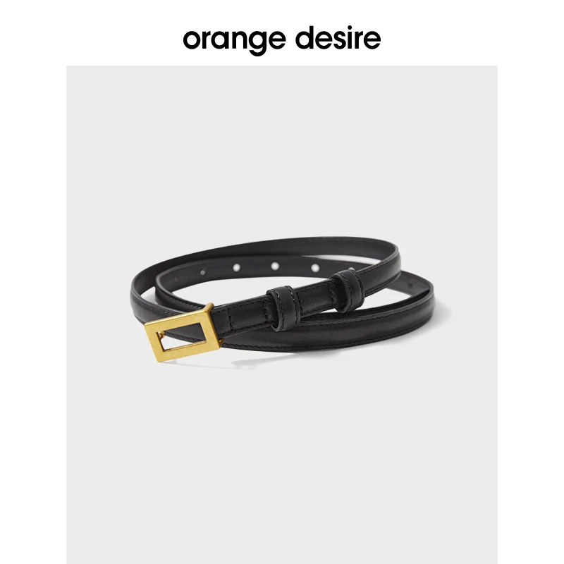 orange desire方形镂空女士皮带百搭黑色牛皮腰带品牌OD2CAP0064