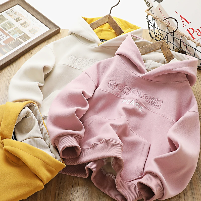 痞帅风男童加绒卫衣2024新款冬季一体绒连帽衫中大童冬装男孩上衣