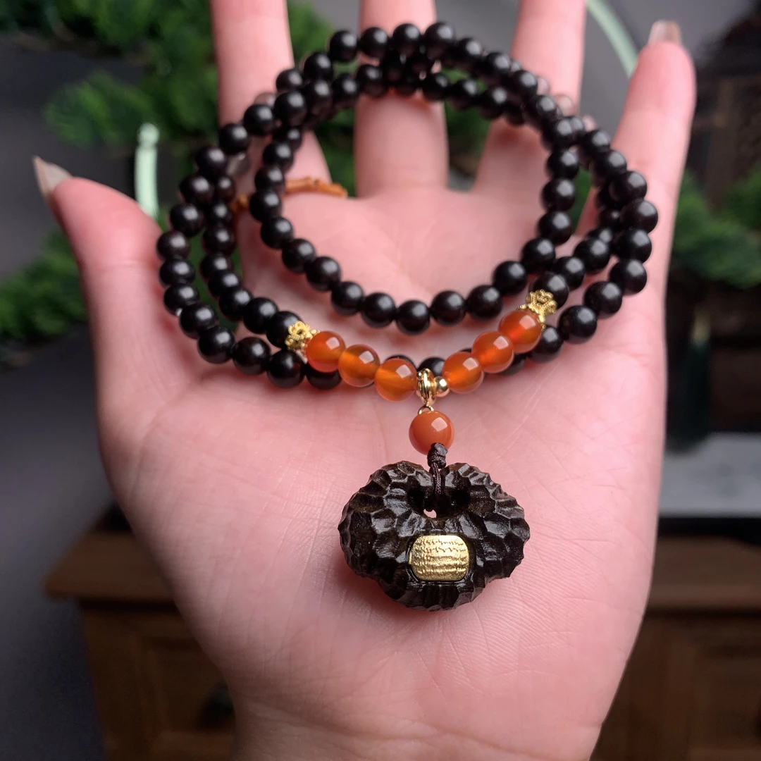 「锤纹如意」紫光檀0.6毛衣链项链