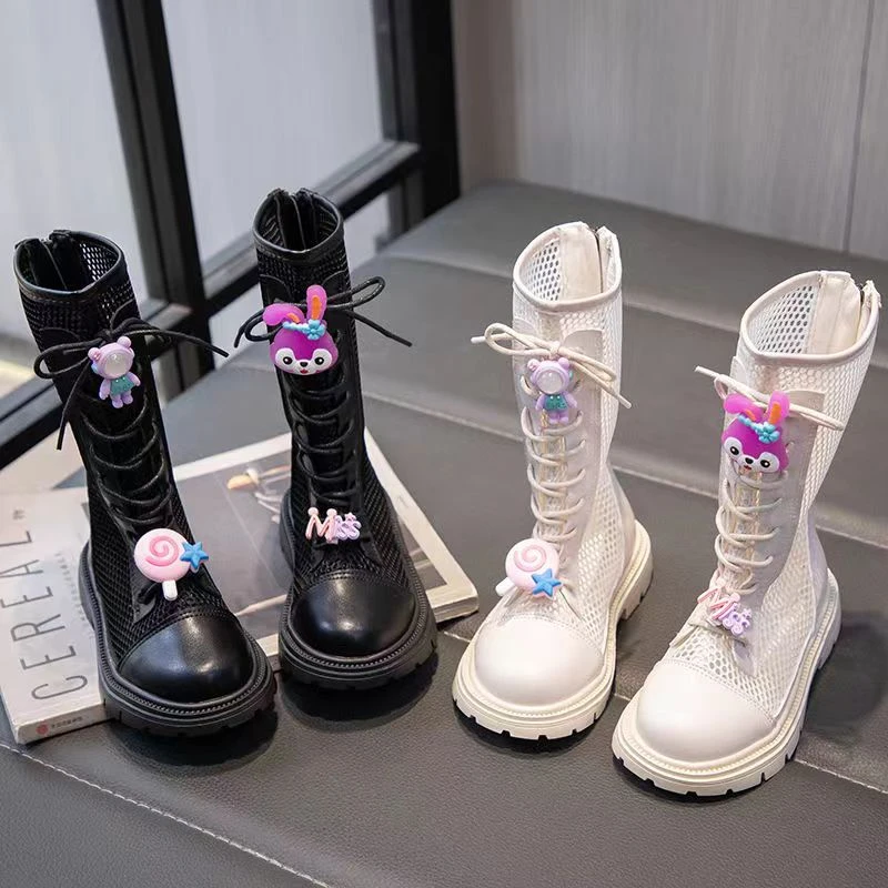 女童鞋2024夏新款罗马凉鞋星黛露镂空网靴高筒公主时尚中大童凉靴