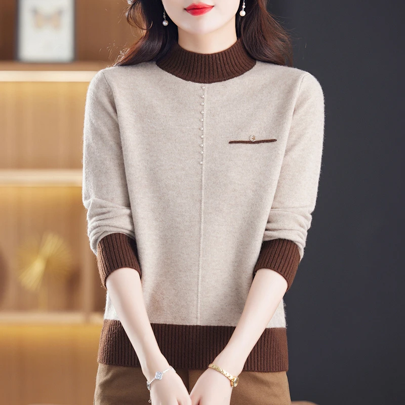 【珍珠定制】加厚百搭半高领针织衫女秋冬2024新款毛衣上衣女外穿