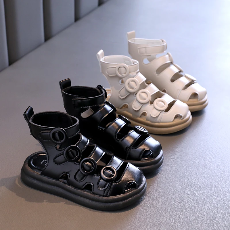 24夏季新款中大童鞋儿童凉鞋女童包头罗马凉鞋高帮镂空休闲鞋B50