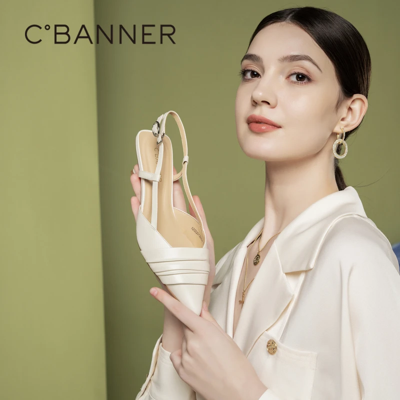 千百度2023夏季时装半凉艺术褶皱羊皮凉鞋A23220139