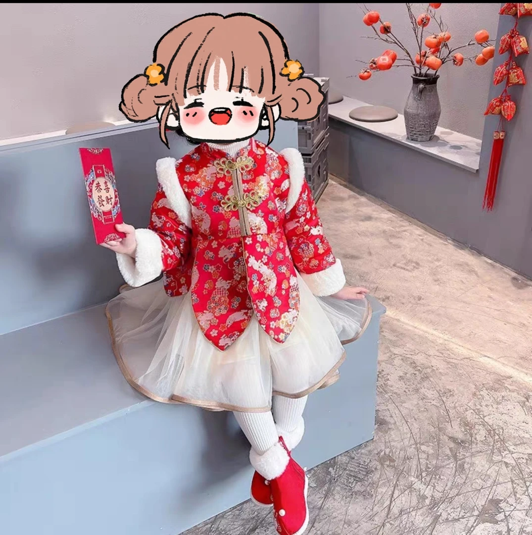 3412纱裙拼接加绒拜年服