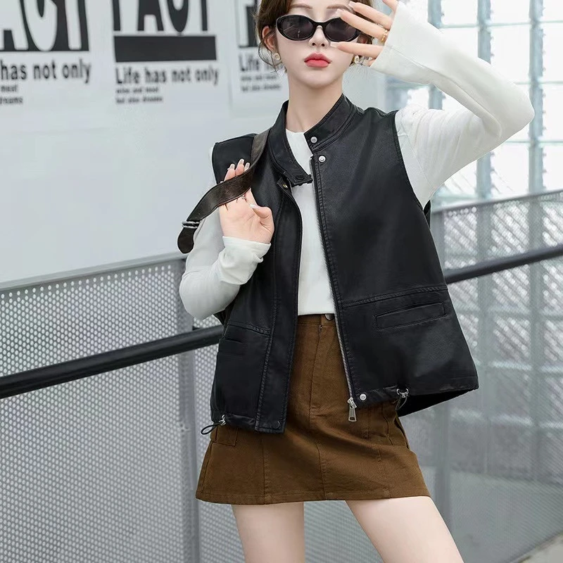 复古港风味显瘦洋气坎肩立领短款外套2025秋季新款无袖帅气皮马甲