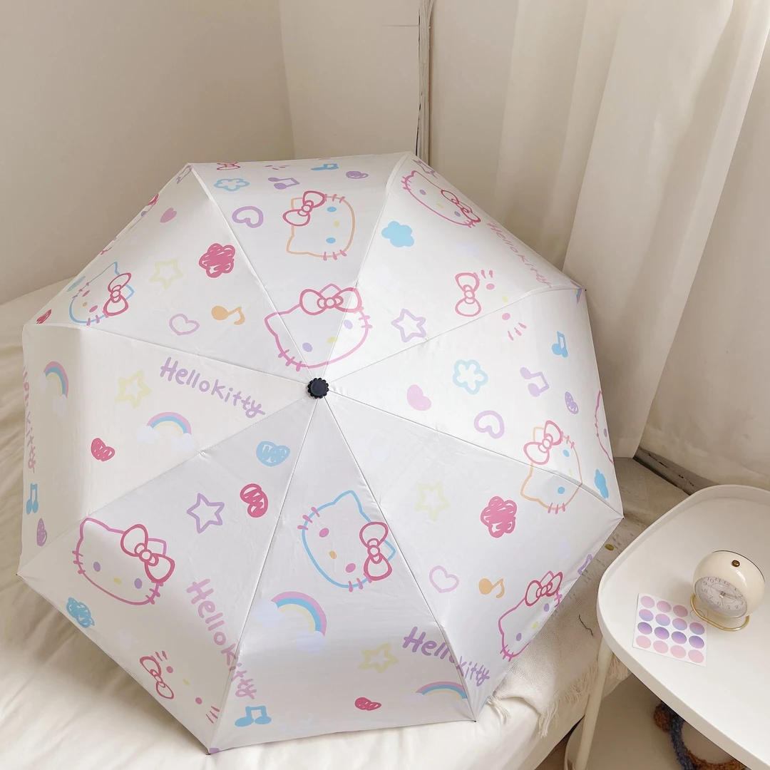 御夏hellokitty全自动雨伞晴雨两用可爱防晒黑胶小学生加固太阳伞