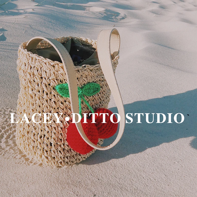 LACEYDITTO 可爱小清新度假包韩版樱桃编织包