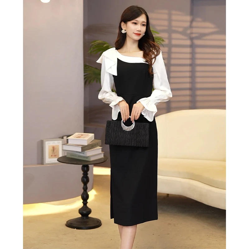 【文】设计感气质连衣裙2024秋冬新款法式浪漫修身气质2233