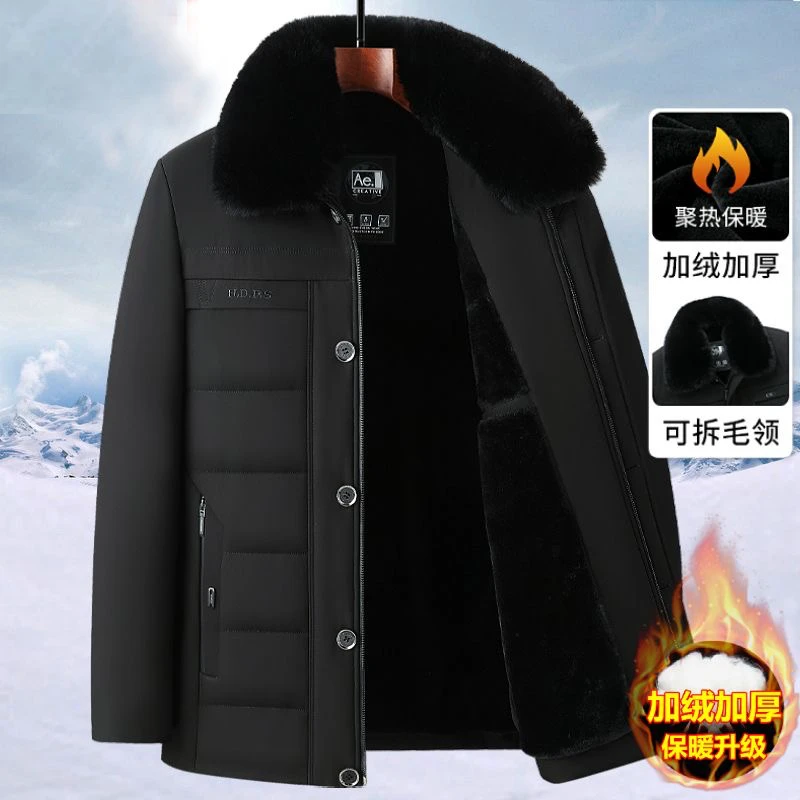 【加绒加厚】爸爸棉衣加厚中老年人外套男毛领可脱卸棉服爷爷冬装