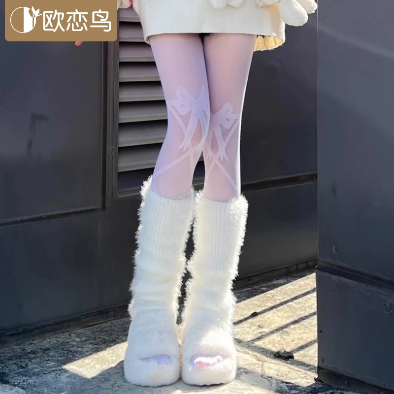 欧恋鸟毛毛腿套jk日系秋冬款加厚保暖毛绒堆堆袜套毛茸茸小腿袜子