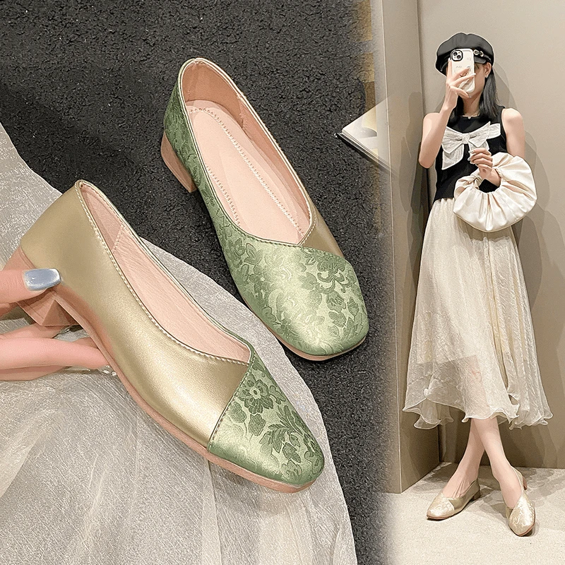 平底单鞋女2024秋季新款气质国风一脚蹬软底豆豆鞋