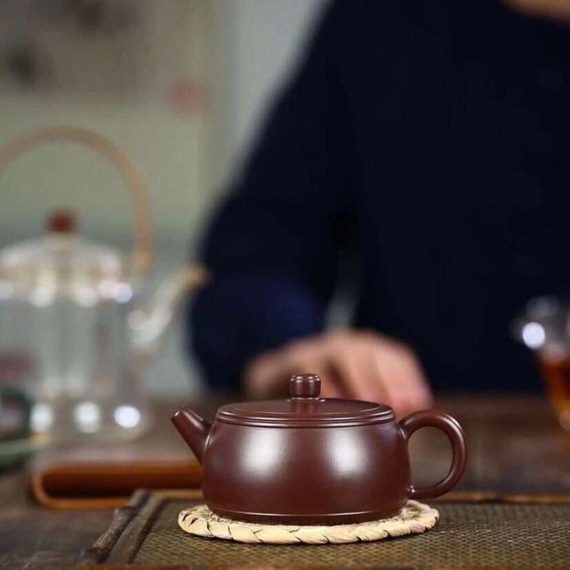 石鼓壶.紫朱泥.200cc.宜兴牛盖紫砂壶茶壶手工壶原矿紫砂