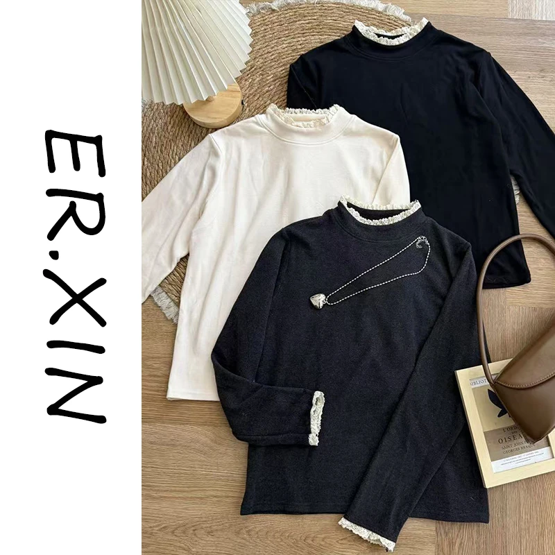 ER.XIN'暖时光‘-冬季新款德绒打底花边领口袖口打底  泡菜国订单