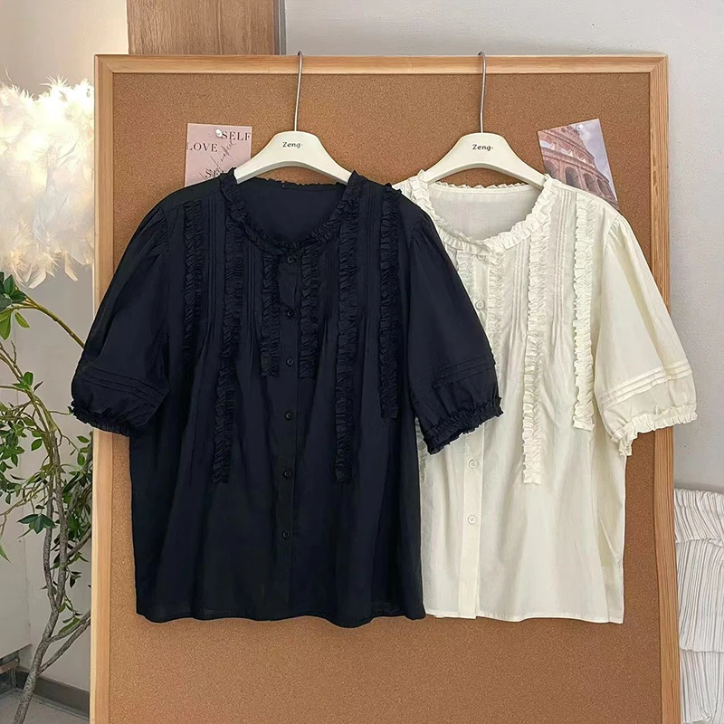 曾曾家【小衫系列】花边小衫设计款大版短袖上衣2024夏季