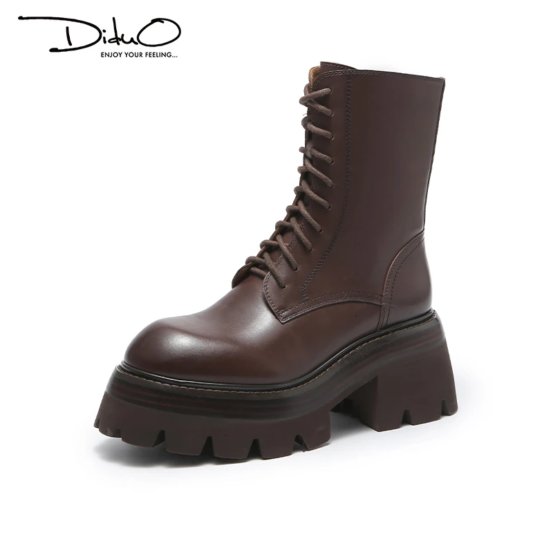 迪朵·Diduo【猎奢系列】简约时尚坡跟骑士马丁靴#D3D817D1001