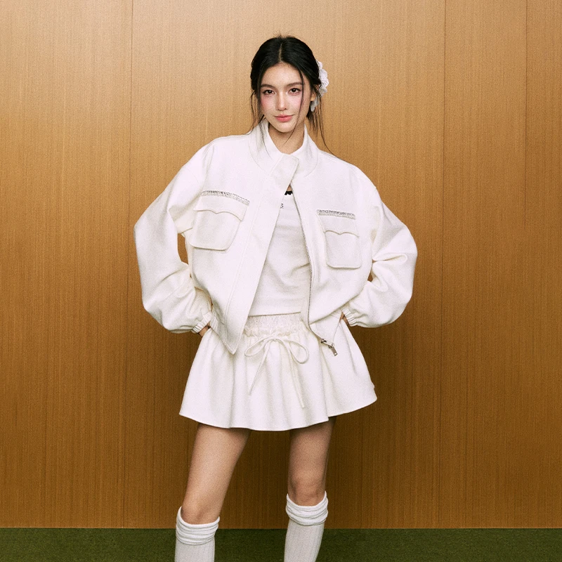 AGAM STUDIO重工双口袋夹克+蕾丝双腰头蓬蓬短裙