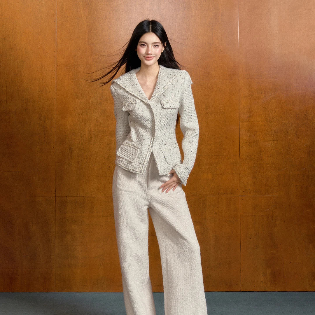 AGAM STUDIO  【官方专享】原创海军领编织白色彩点小香风收腰外套