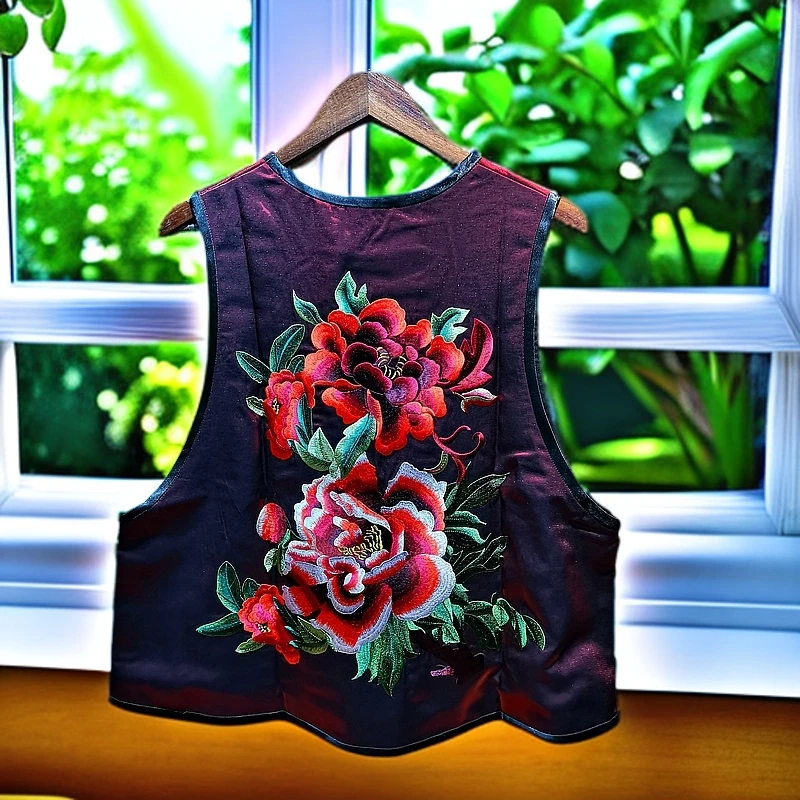 【国色】重工刺绣牡丹花双层套头新中式风国风酒红色马甲复古中国风