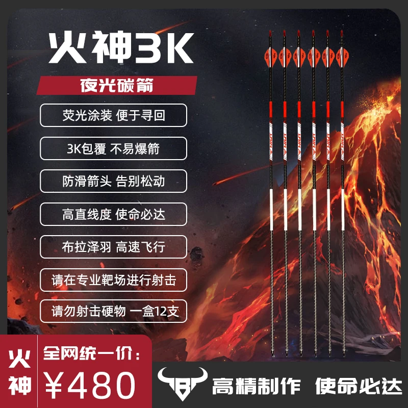 NIUT火神夜光弓箭全套装备纯碳箭复合弓羽箭12支专拍射箭器材配件