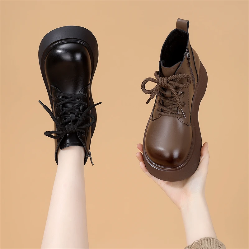 厚底马丁靴女英伦风2024新款冬季复古低帮短靴增高小个子加绒棉靴