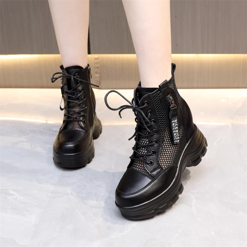 内增高8cm 英伦风靴子女2024年夏季新款软底薄款镂空网面百搭凉靴