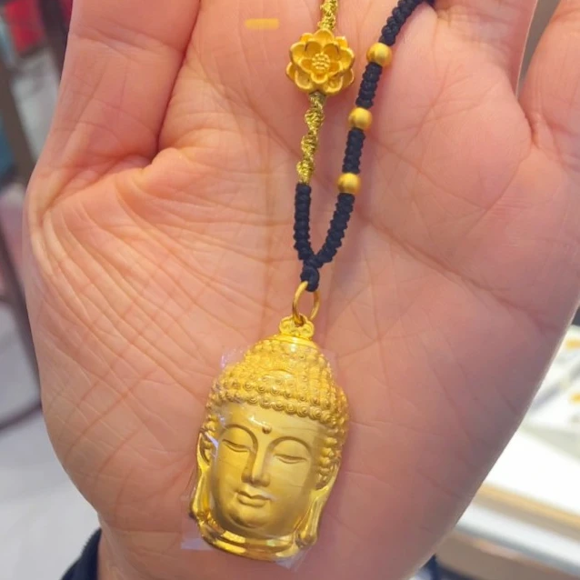 Chow Tai Seng/周大生黄金项链足金佛头吊坠配手工编绳硬金