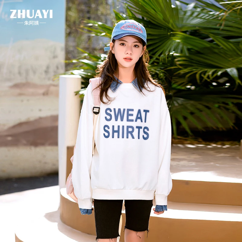朱阿姨女童卫衣2024春秋款休闲宽松翻领长袖运动中大童套头卫衣