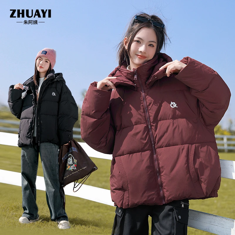 朱阿姨女大童羽绒服冬季2024新款加厚连帽外套设计感宽松保暖外套