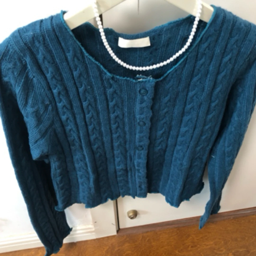 淘店女装| robe家孔雀蓝开衫毛衣衣长46cm