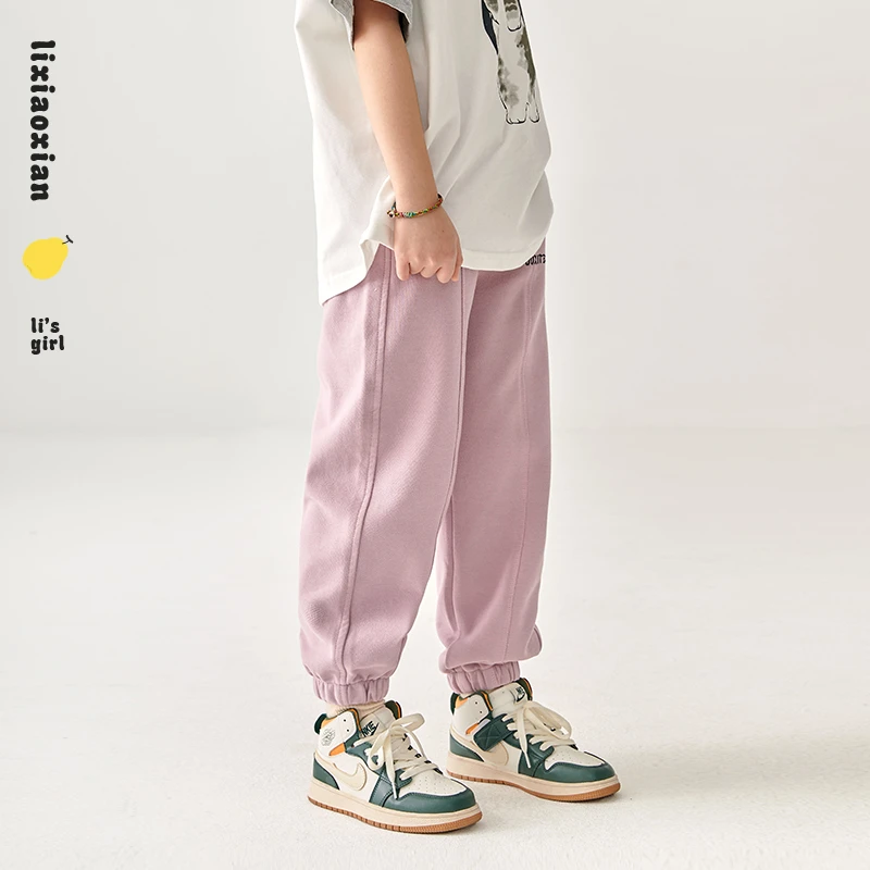梨小闲女童2023春秋季新款儿童长裤潮百搭中大童束脚休闲运动裤子