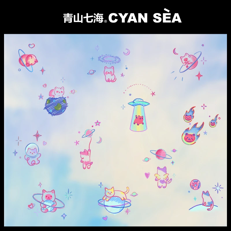 青山七海｜无水涂鸦  星猫揽月个性潮流无需用水持久彩色款纹身贴