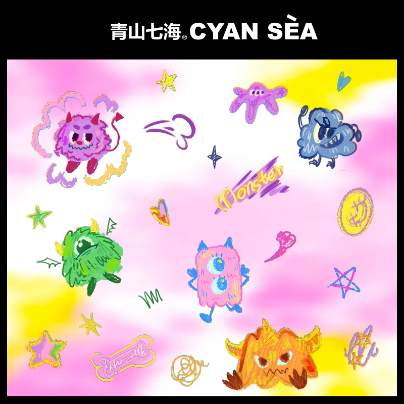 青山七海｜无水涂鸦 萌怪星乐园个性持久可爱卡通纹身贴