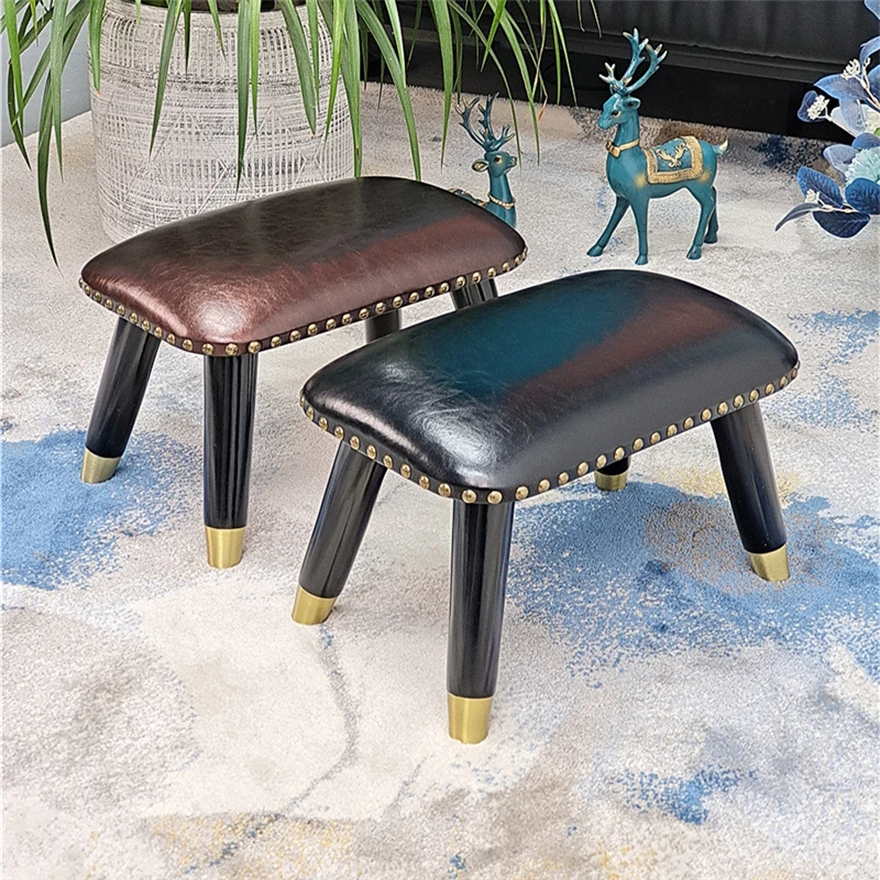 浪朵美式居家小凳子家用换鞋凳小板凳儿童小椅子化妆凳真皮凳矮凳