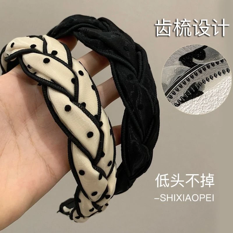 韩系可爱春夏高级发箍纱质感波点发卡高颅顶头箍麻花上班族发饰