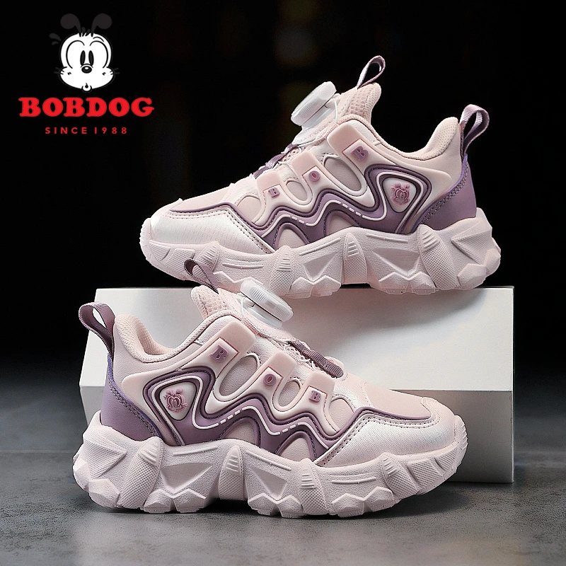 巴布豆女童鞋子2025春秋新款潮流休闲纽扣软底皮面防水儿童运动鞋