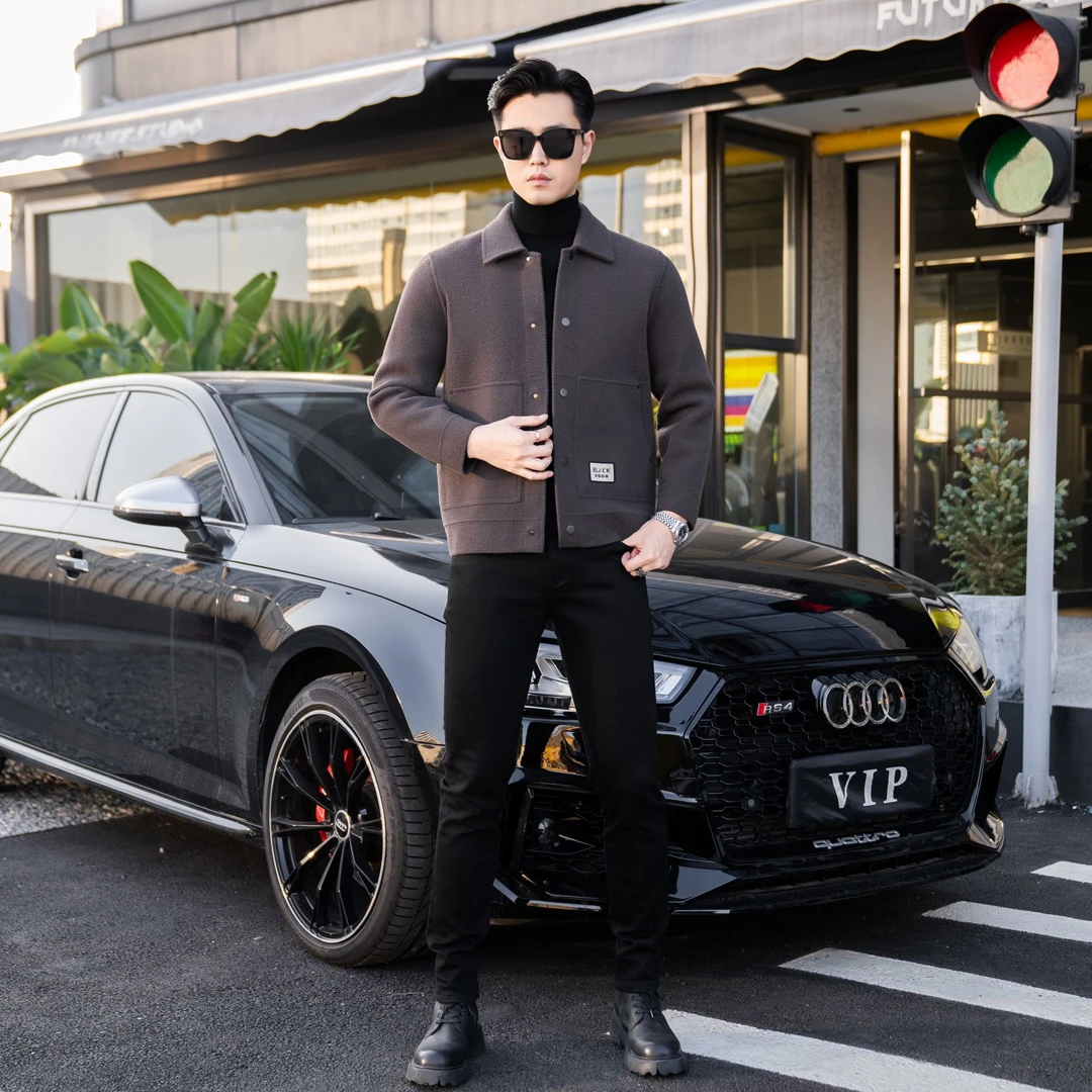 总裁款新品2025冬季男装加绒加厚大衣外套保暖双面绒百搭帅883