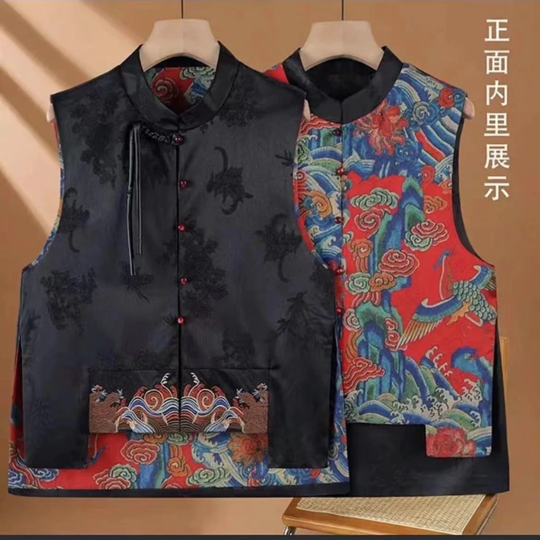 （江崖海水）经典百搭双面双穿盘口马甲马夹