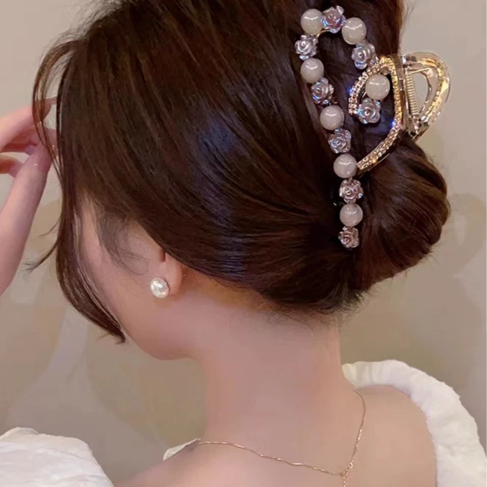 桃心镂空抓夹盘发夹头发多抓夹0065玫瑰花精致大抓夹