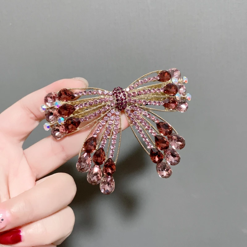 酒红色镂空蝴蝶结8公分马尾夹1135