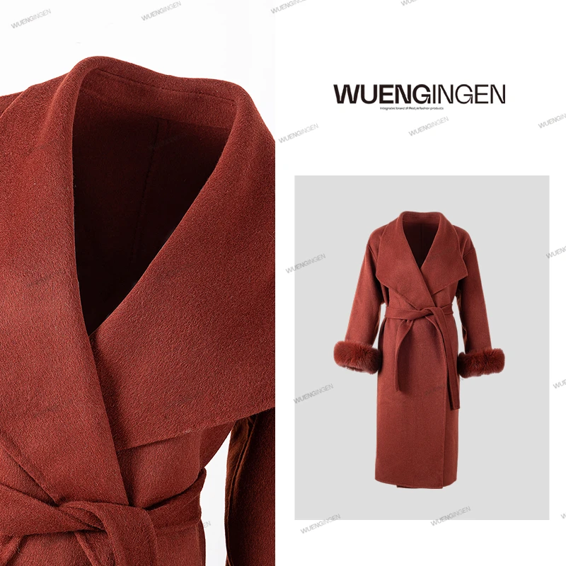 无印心匠线下1268！ 韩版+长款 双面羊毛&大衣女 狐狸毛 A17073