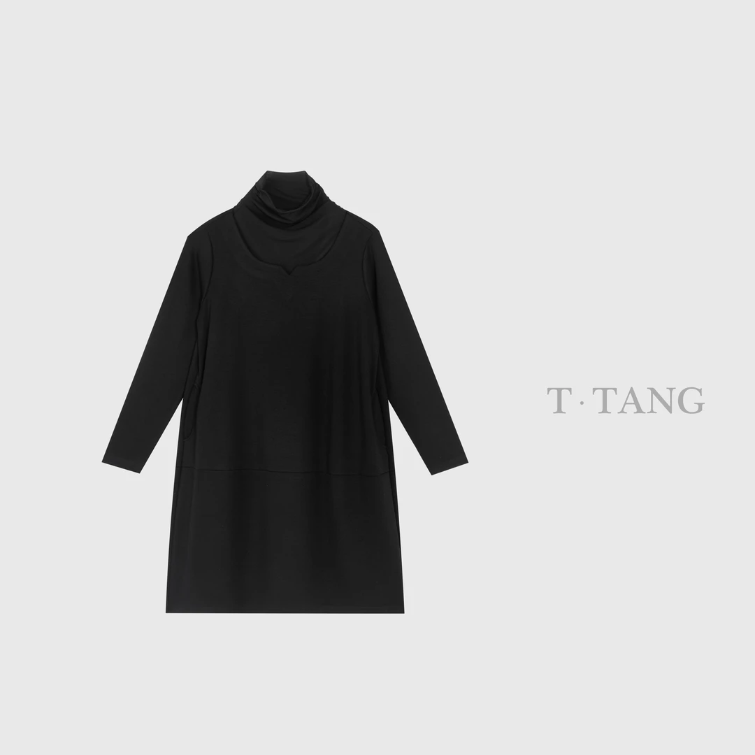 春季320g单面空气层气质长袖百搭网纱领连衣裙【6013】