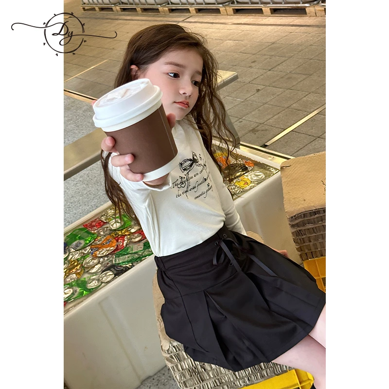 小叮尤尤女童长袖印花T恤2024春秋新款中大童设计感儿童打底衫