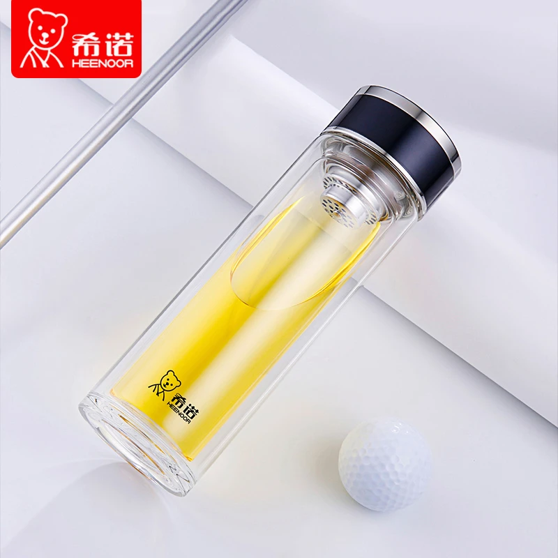希诺玻璃杯男女士双层隔热防烫商务简约泡茶便携水杯