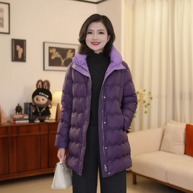 枫竺女装阿楠anan90白鹅绒立领撞色中长款保暖鹅绒服冬季外套女