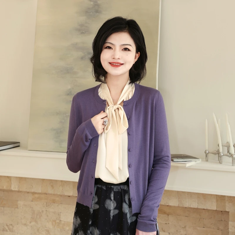 枫竺阿楠anan 雅调生活 气质纯色开衫单排扣薄款针织衫上衣女春秋